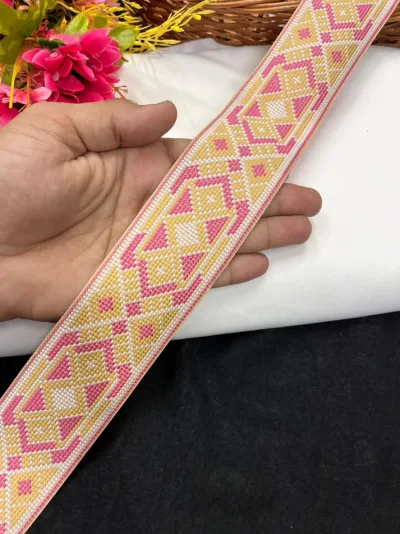 Designer Brocket Thread Embroidery Lace - Multicolour